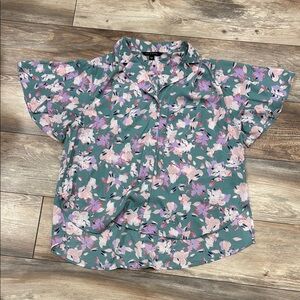 Green and Pink Button Down Shirt with Vibrant Style